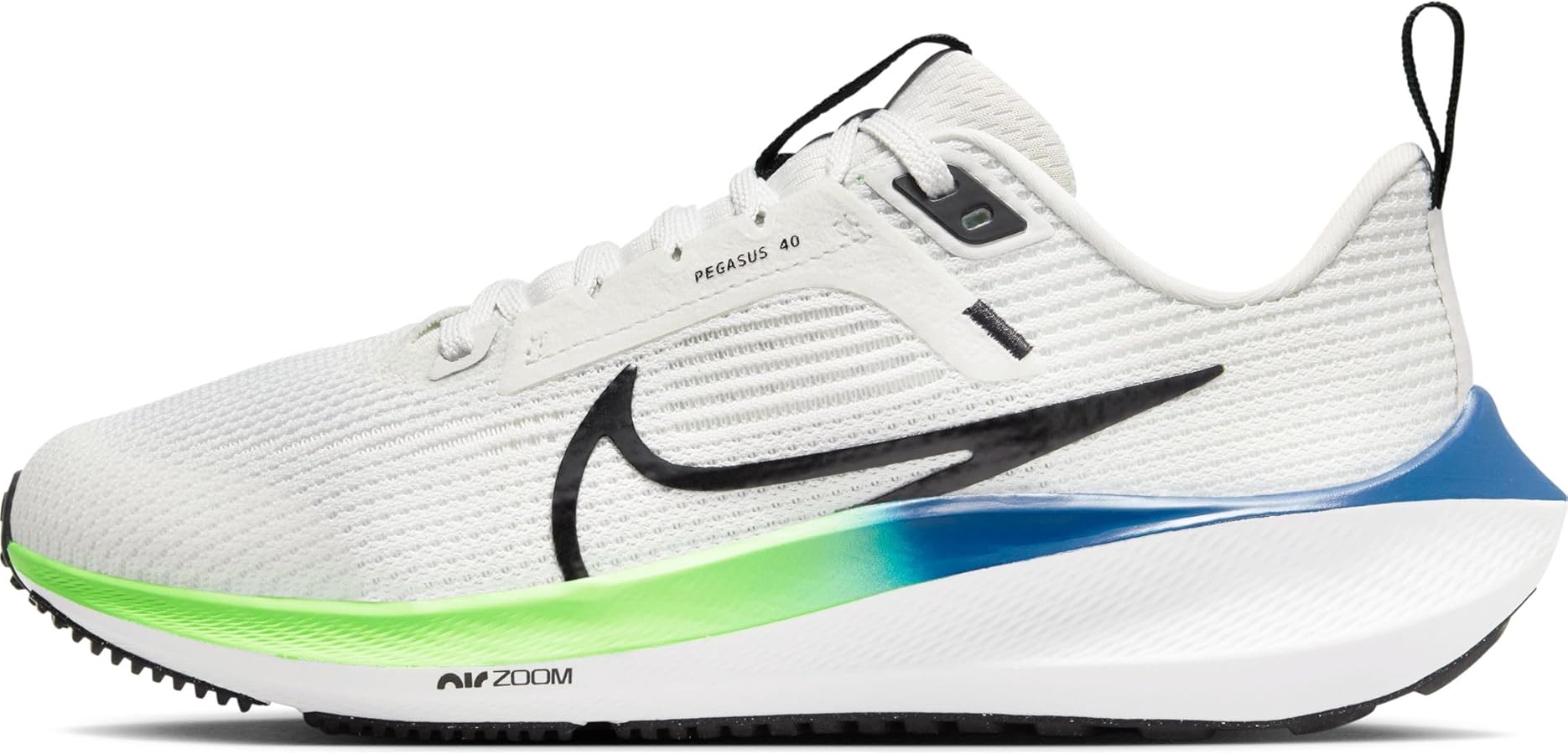 Nike Air Zoom Pegasus 40 Big Kids' Road Running Shoes (DX2498-006, Platinum Tint/White/Green Strike/Black) Size 1