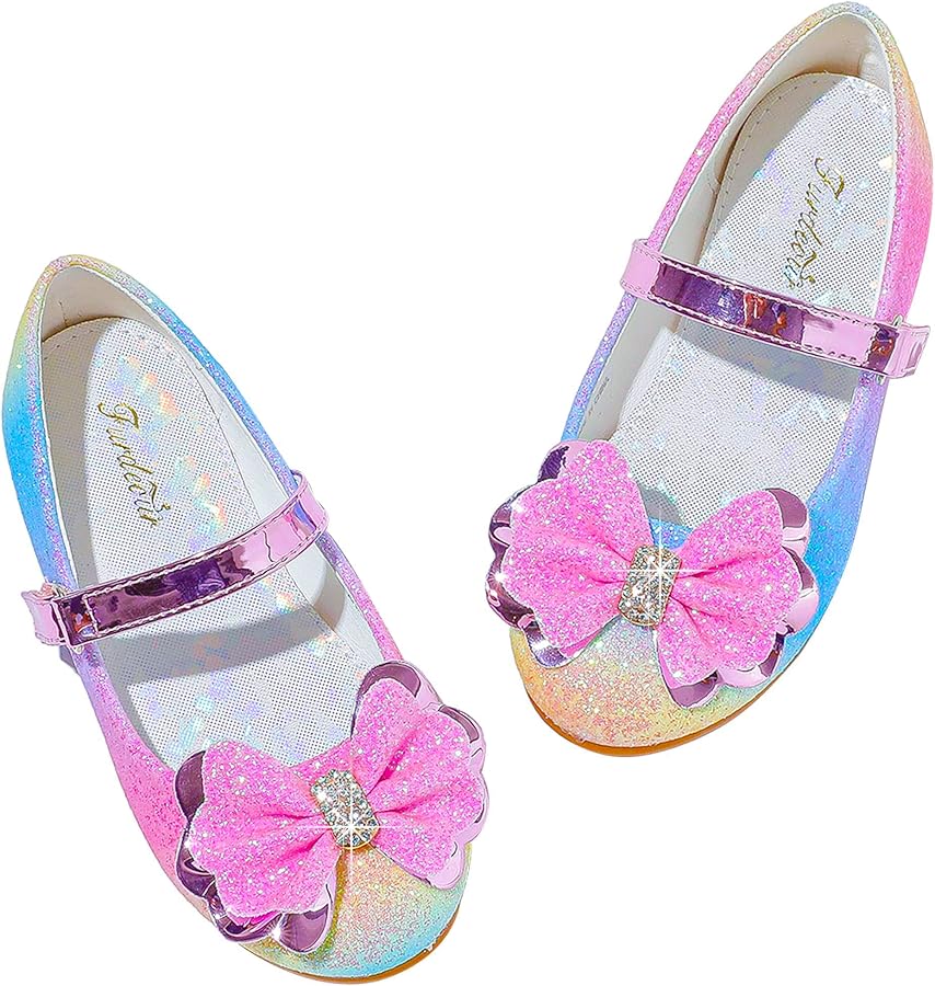 Furdeour Girls Dress Shoes Mary Jane Flower Wedding Party Bridesmaids Shoes Glitter Princess Ballet Flats for Kid Toddler