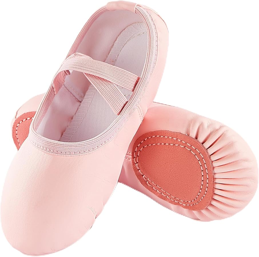 TIEJIAN PU Ballet Shoes for Girls - Dance Practice Slippers for Girls, No-Tie Sole Yoga Gymnastics Shoes(Toddler/Little Kid/Big Kid)