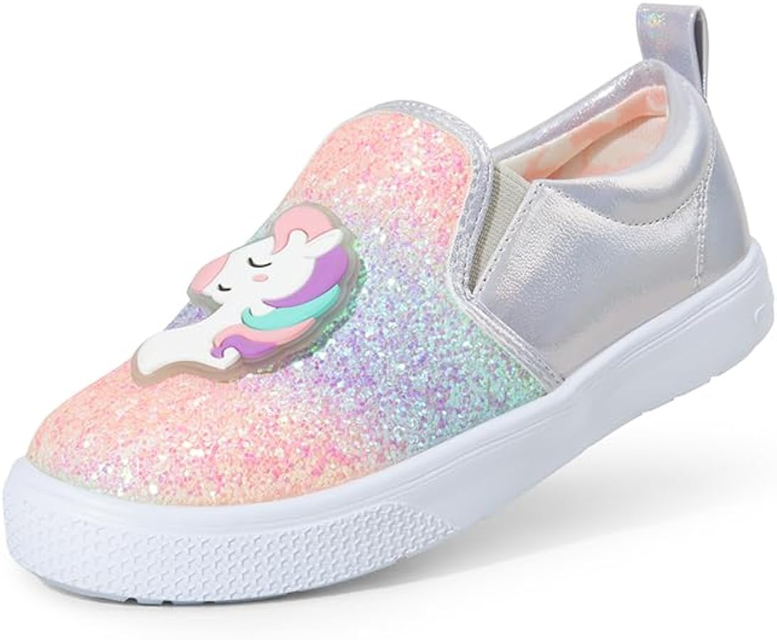 DREAM PAIRS Toddler Sneakers Slip On for Girls Kids Walking Shoes Sparkle Sequins Glitter Shoes Little Kids Comfort Casual