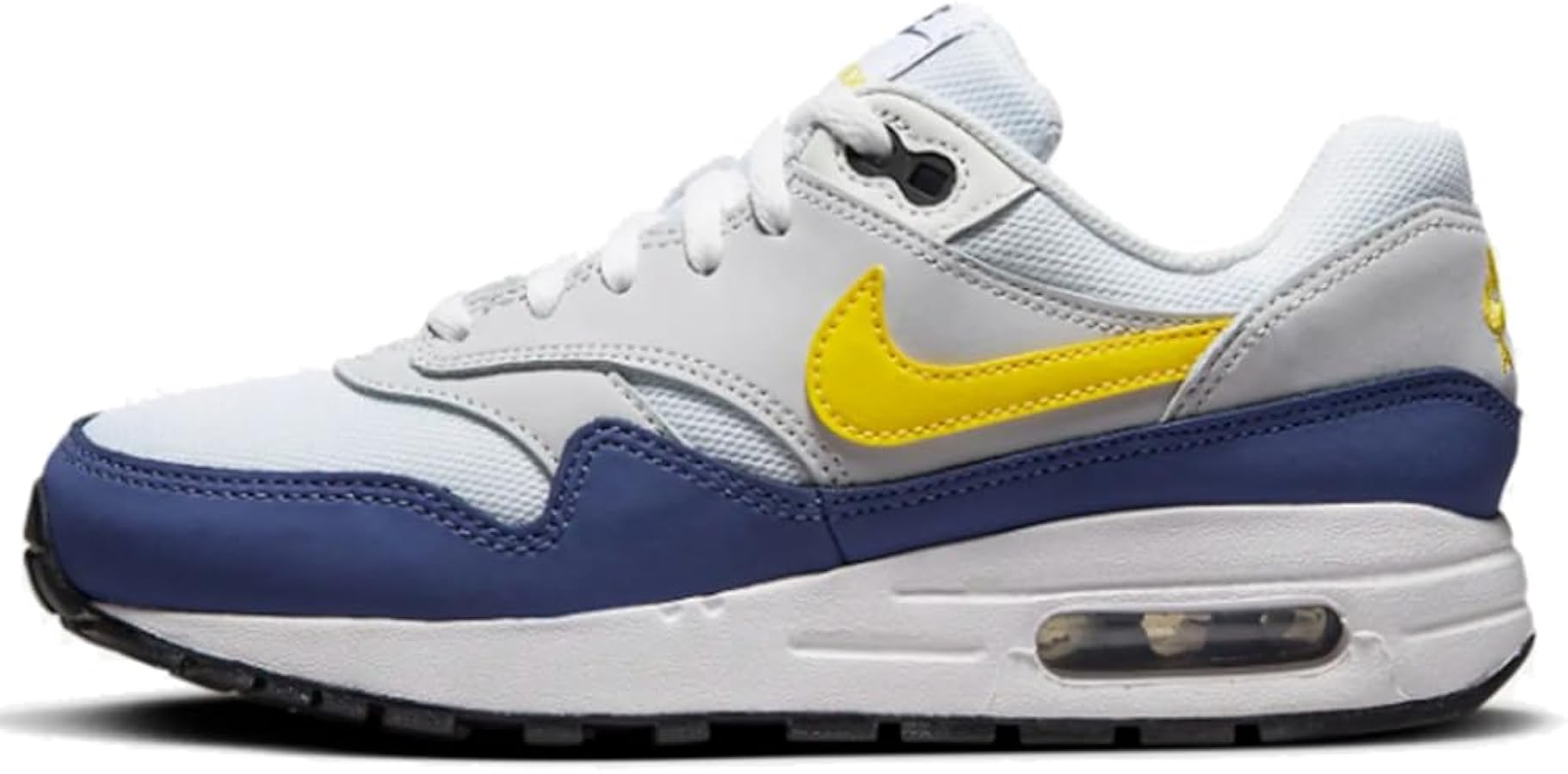 NIKE Air Max 1 Big Kids' Shoes (DZ3307-107, White/Blue Recall/Pure Platinum/Tour Yellow) Size 4