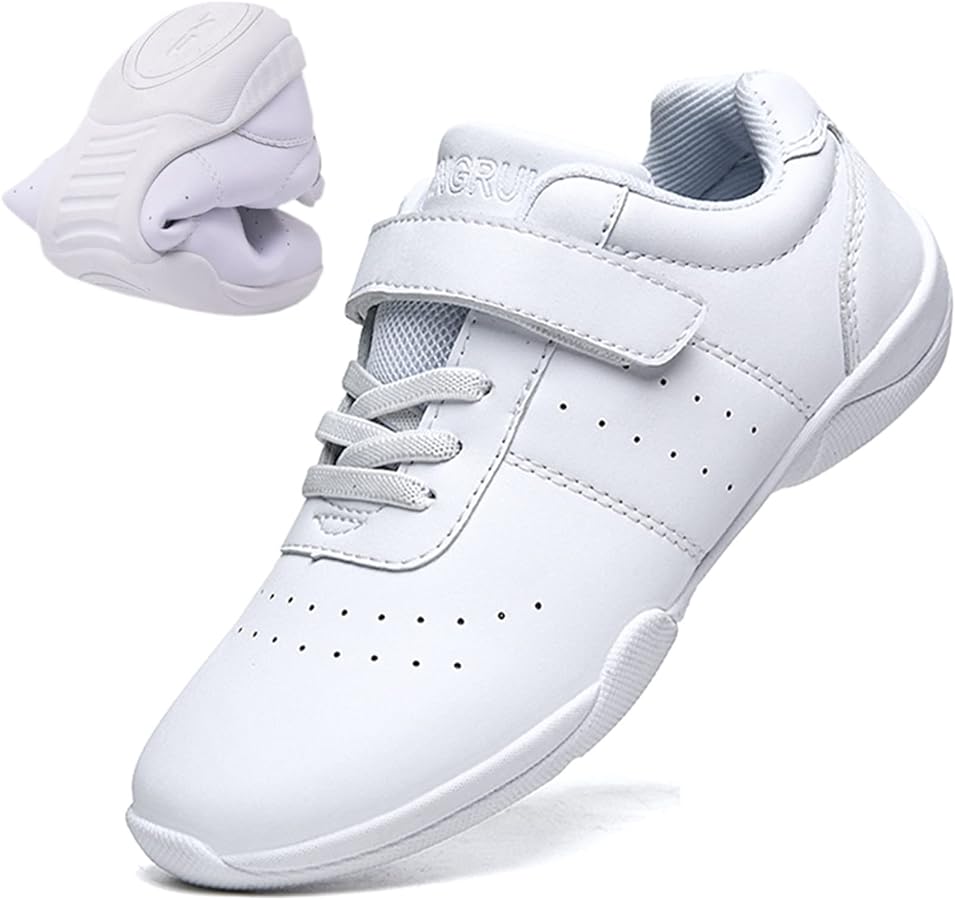 DADAWEN Youth Girls White Cheerleading Shoes Athletic Training Tennis Sneakers Competition Cheer Shoes