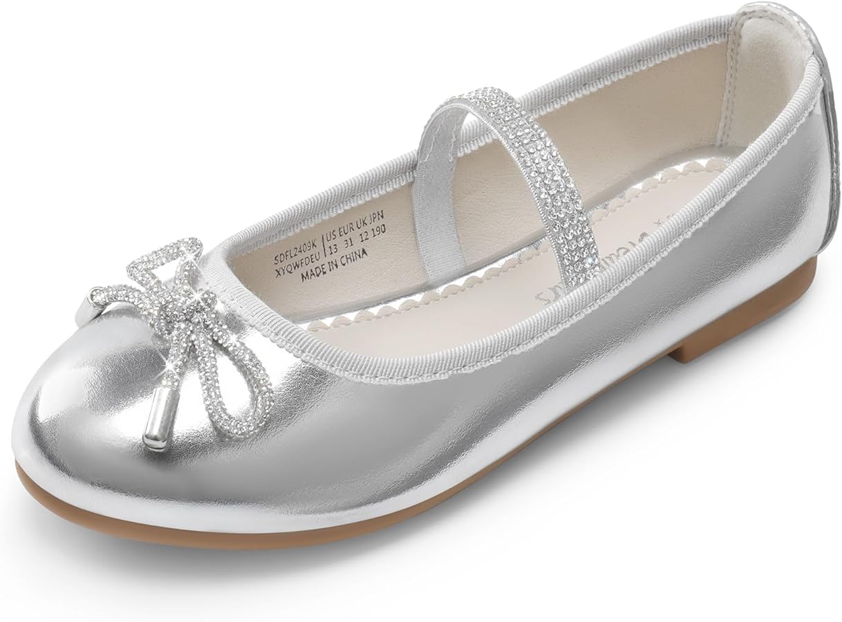 DREAM PAIRS Girls Dress Shoes Slip-on Flower Girl Glitter Bow Ballet Flats for Party, Wedding, Performance, Prom, Graduation