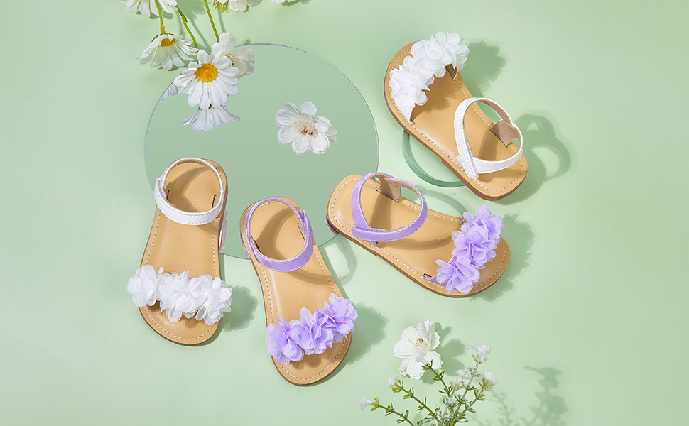 Girls Sandals Open Toe Princess Flat Sandals with Ruffle Summer Sandals