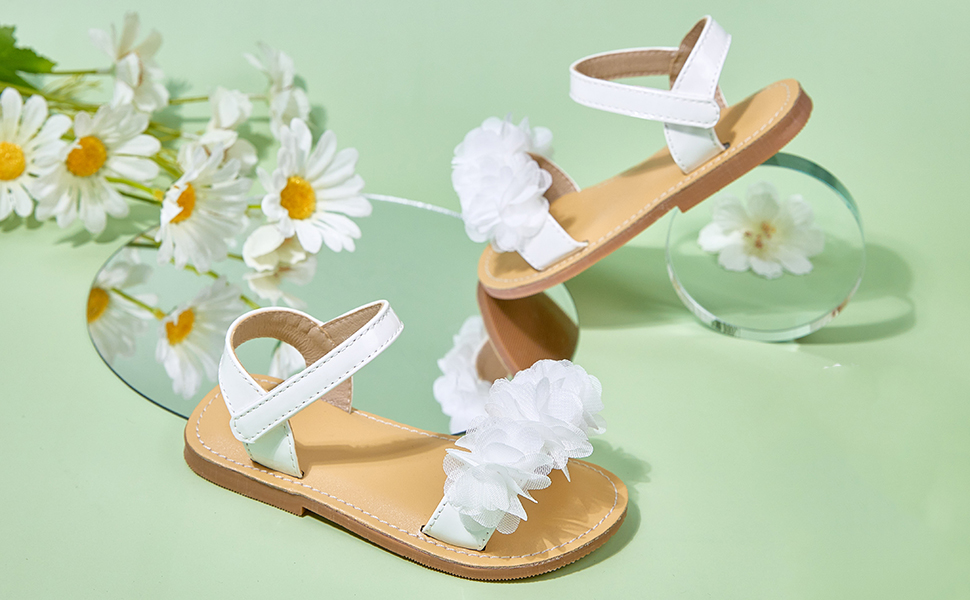 Girls Sandals Open Toe Princess Flat Sandals with Ruffle Summer Sandals