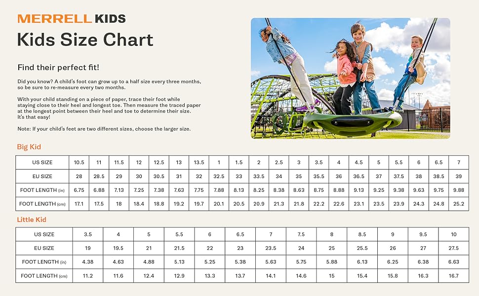 Merrell kids size chart