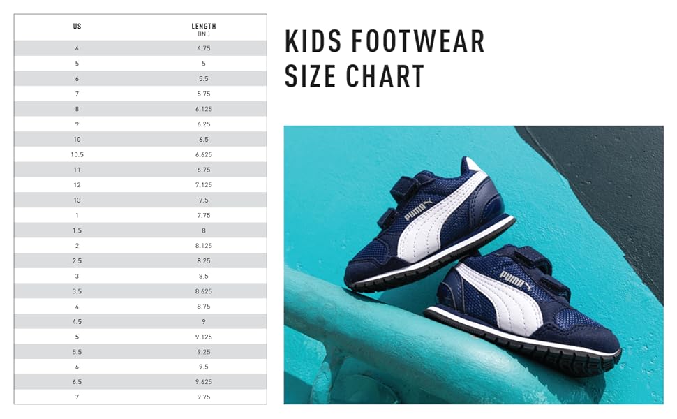 PUMA KIDS FOOTWEAR SIZE CHART