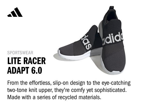 adidas Lite Racer adapt 6.0 shoes feature effortless, slip-on design with an two-tone knit upper.