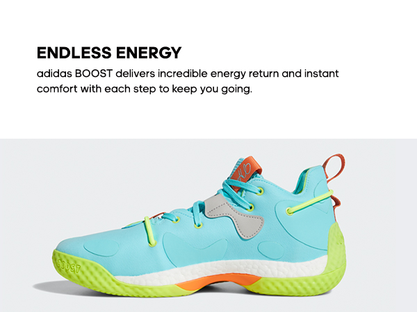 adidas Harden V6 shoe and text: Endless Energy