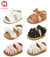 Infant Baby Girls Boys Sandals Summer Bowknot Crib Shoes Pu Leather Flower Soft Rubber Sole Sandals