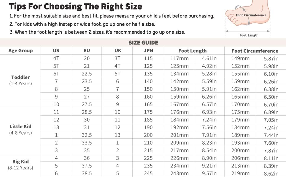 Kids size chart