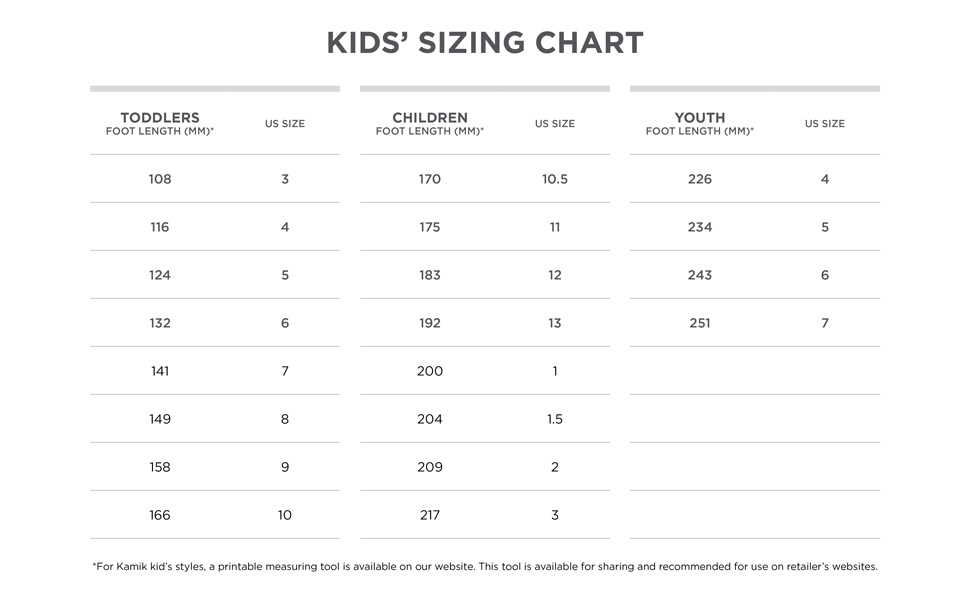 Size chart Kamik