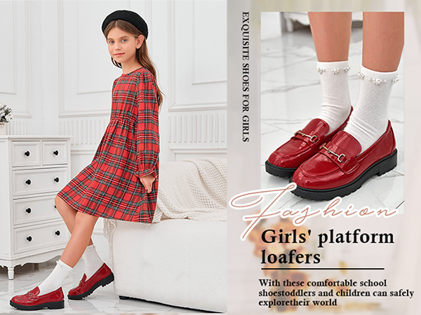 Girl''s Platform Loafers Round Toe School Uniform Dress Shoes