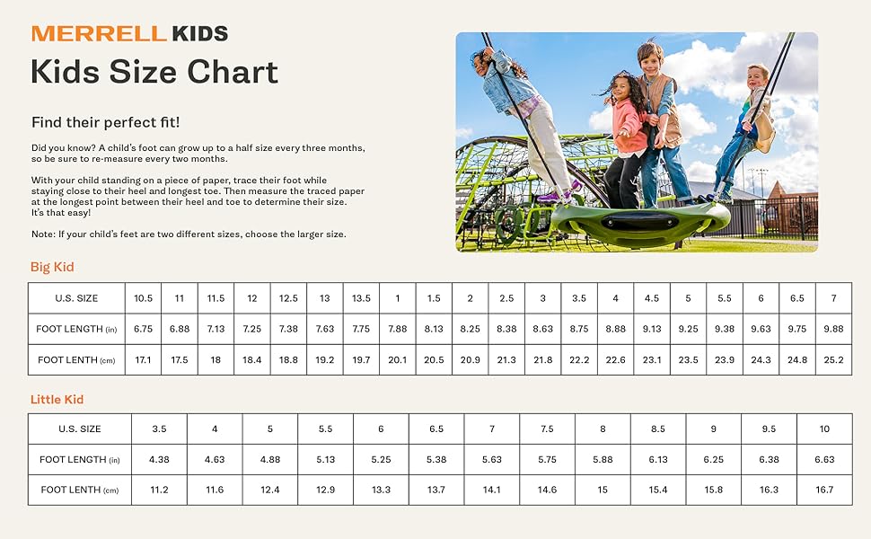 Merrell Kids Size Chart