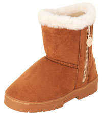 Faux Shearling Booties with Charm Side Zip