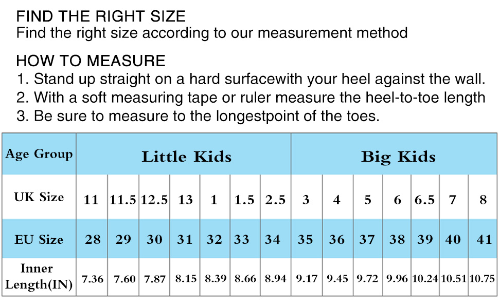 kids shoes size