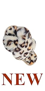 girl white leopard fuzzy slipper