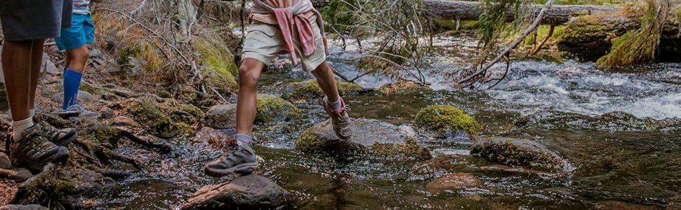 Merrell Moab 3 mid Waterproof kids hike shoe, playing in stream