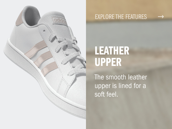 adidas Grand Court smooth leather upper is lined for a soft feel.