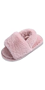 girls Fuzzy Fluffy Furry Fur Open Toe slippers fulfy slipper for kid Shoes  House Home Indoor 11