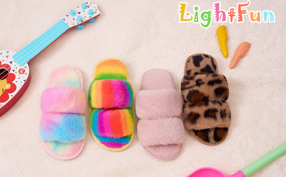 girls Fuzzy Fluffy Furry Fur Open Toe slippers fulfy slipper for kid Shoes  House Home Indoor