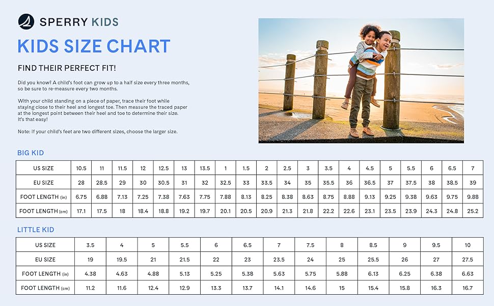 sperry kids size chart