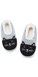 grey black cat slippers