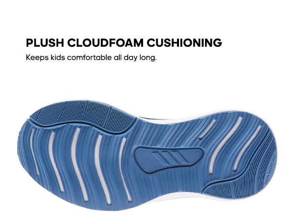 Image of adidas FortaRun shoe and text "Plush Cloudfoam cushioning keeps kids comfortable all day"