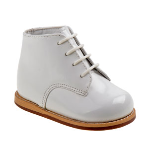 white, patent leather, real, genuine, lace up, easy on, wide, medium, stretch, flat, arch support