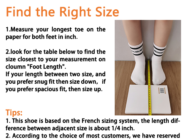 Wide Barefoot Size Chart