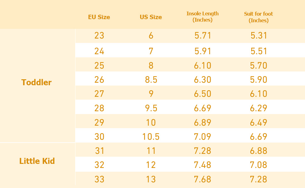 Size chart