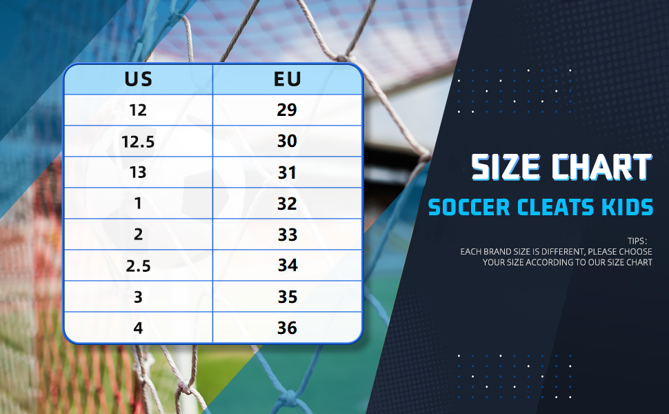 Kids Soceer Cleats Boys Girls Soccer Shoes Size Chart