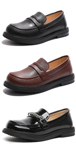 Boys Girls Casual Slip-on Loafers Round Toe Church Leather School Uniform Dress Shoes