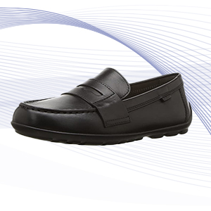 a black boy''s geox loafer on a wavy background