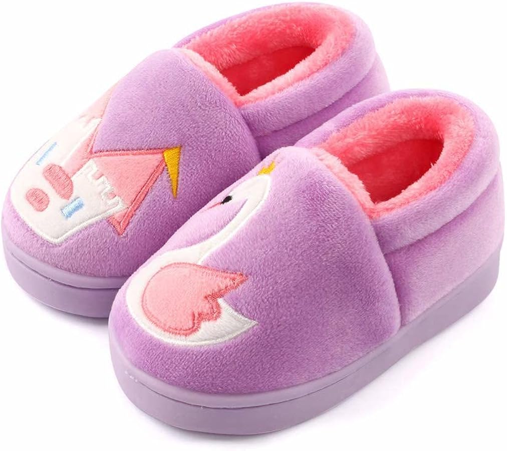 ESTAMICO Girls Cute Slippers with Memory Foam Kids Plush Warm Winter House Shoes