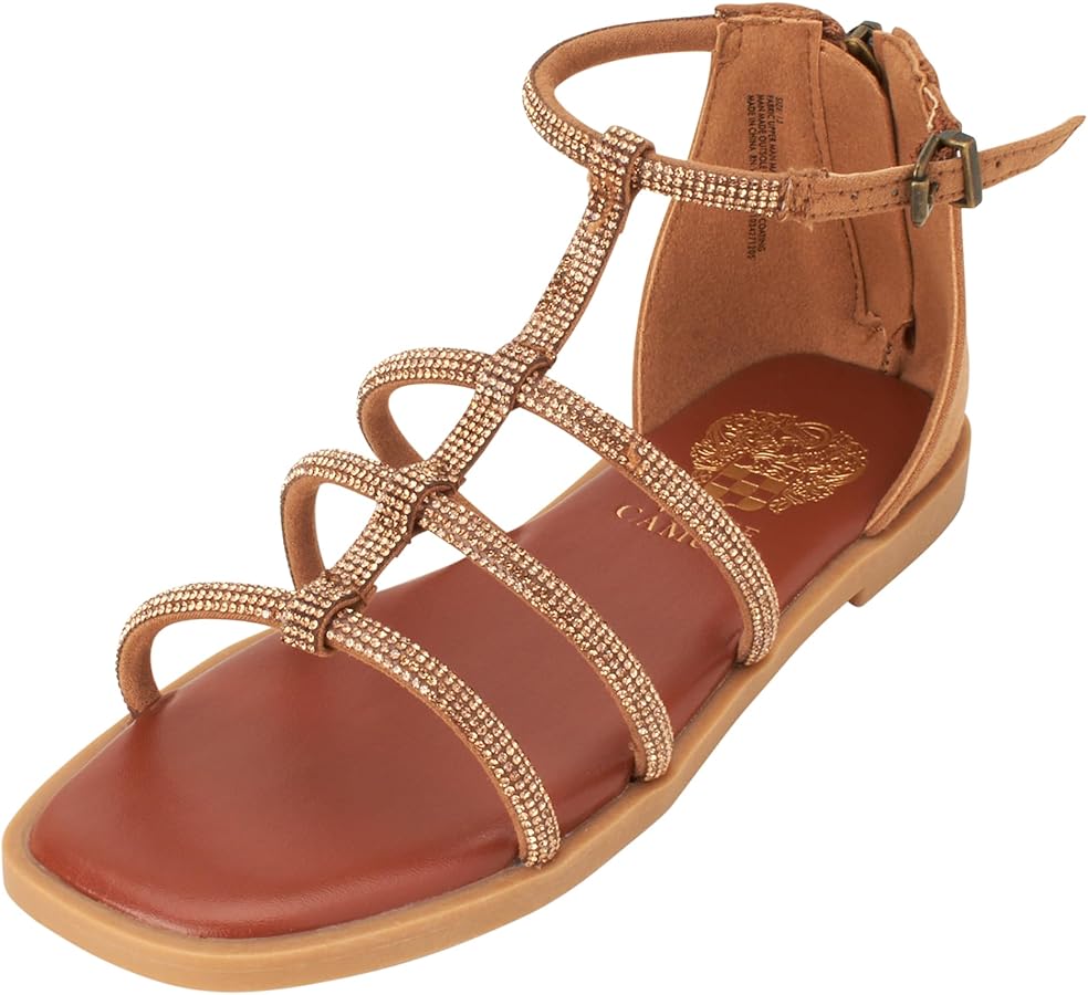 Vince Camuto Girls' Sandals - Strappy Glitter Slides Gladiator Sandals - Cute Open Toe Summer Dress Shoes for Girls (11-4)