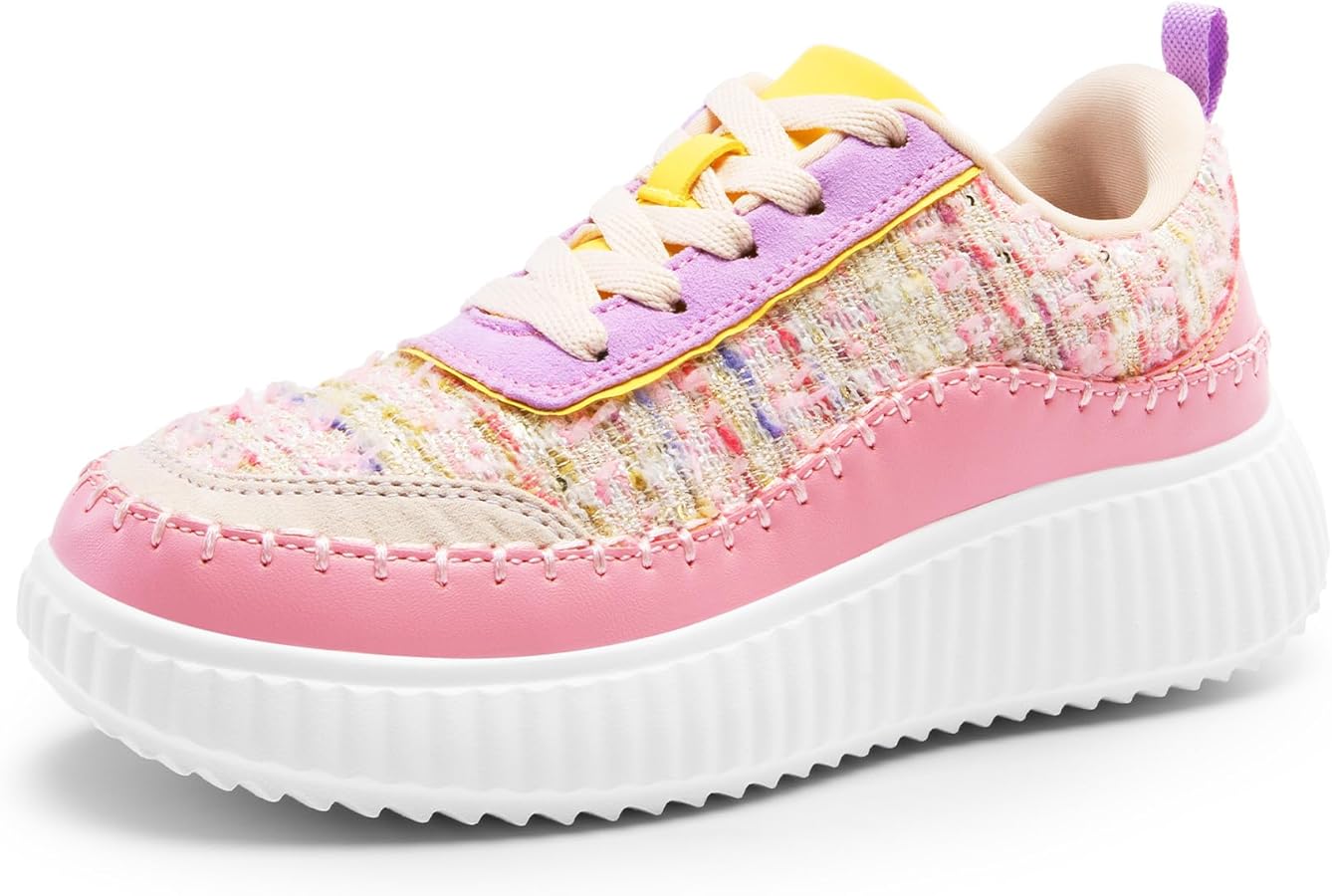 DREAM PAIRS Girls Sneakers Kids Fashion Platform Casual Shoes Retro Braided Walking Shoes