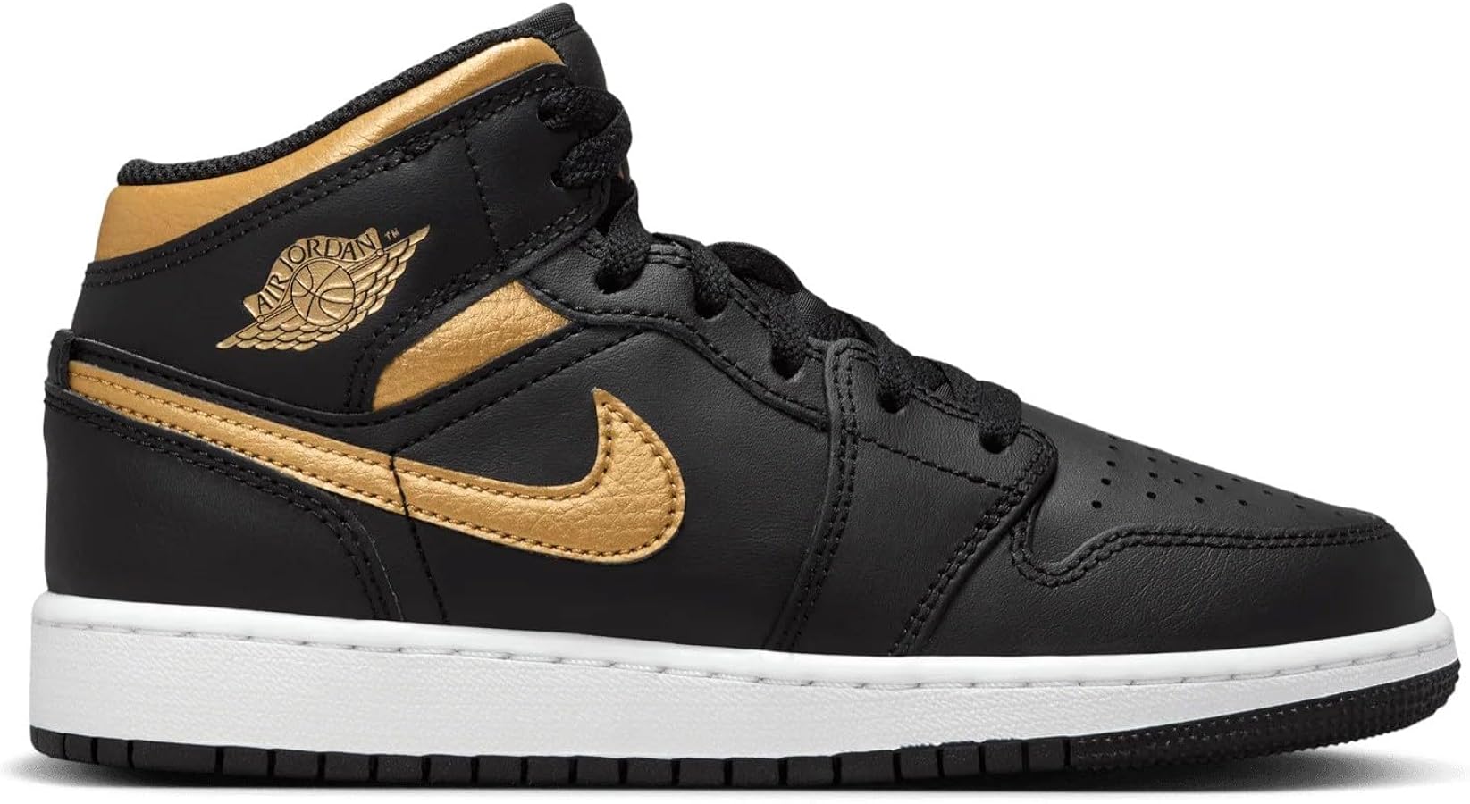 Jordan Big Kid's 1 Mid Black/Metallic Gold-White (DQ8423 071)