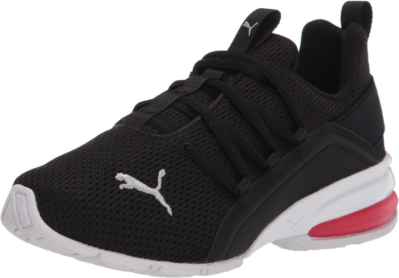 PUMA Unisex-Child Axelion Mesh Sneaker, Black Silver-High Risk Red, 11.5Little Kid