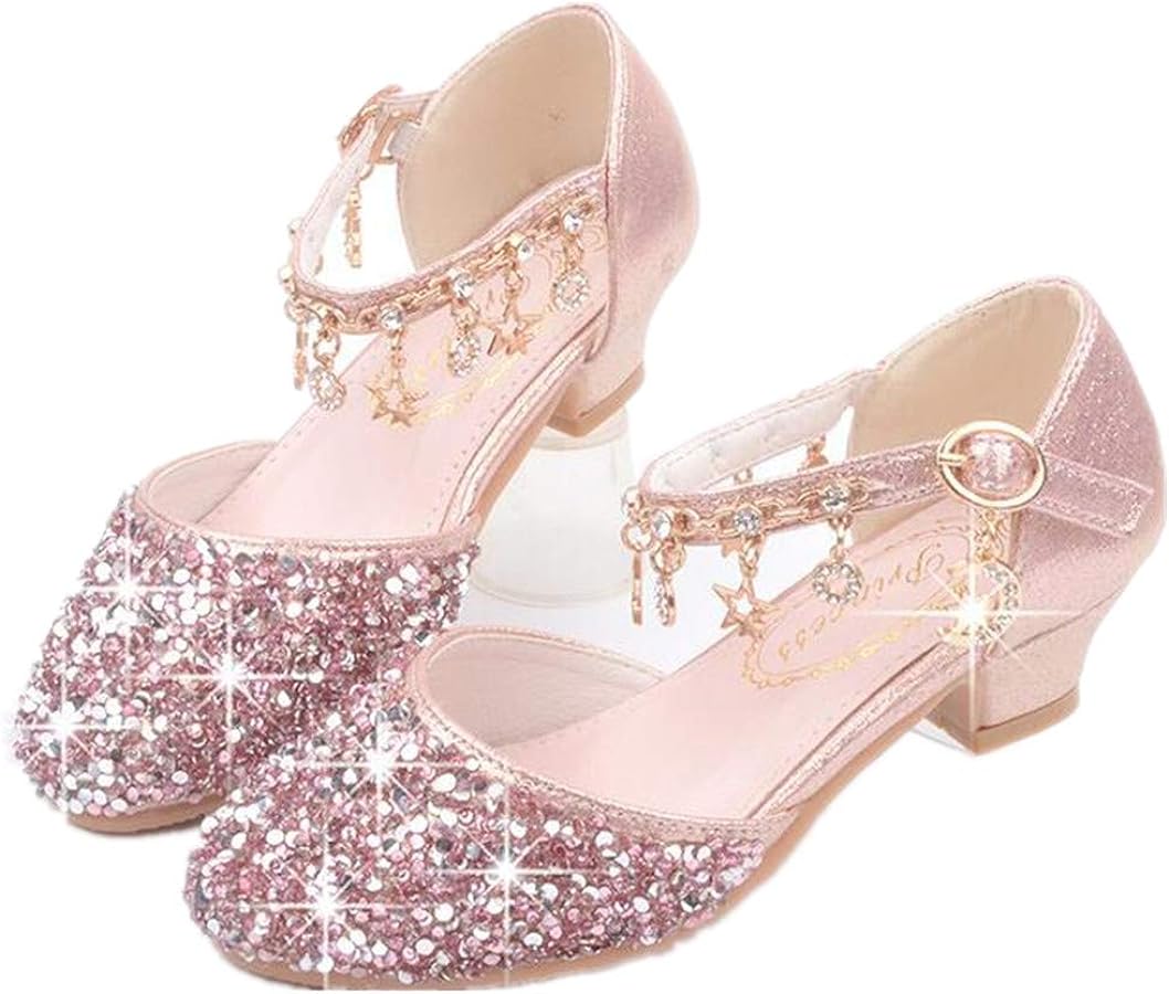 Little Kids Girls Dress Pumps Glitter Sequins Princess Low Heels Mary Jane Party Dance Shoes Rhinestone Sandals