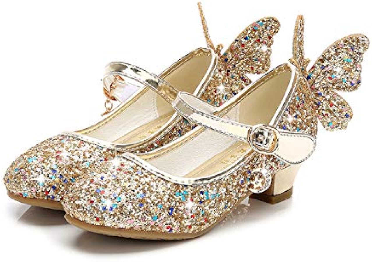 Girls Dress Shoes Glitter Costume Butterfly Low Heel Mary Jane