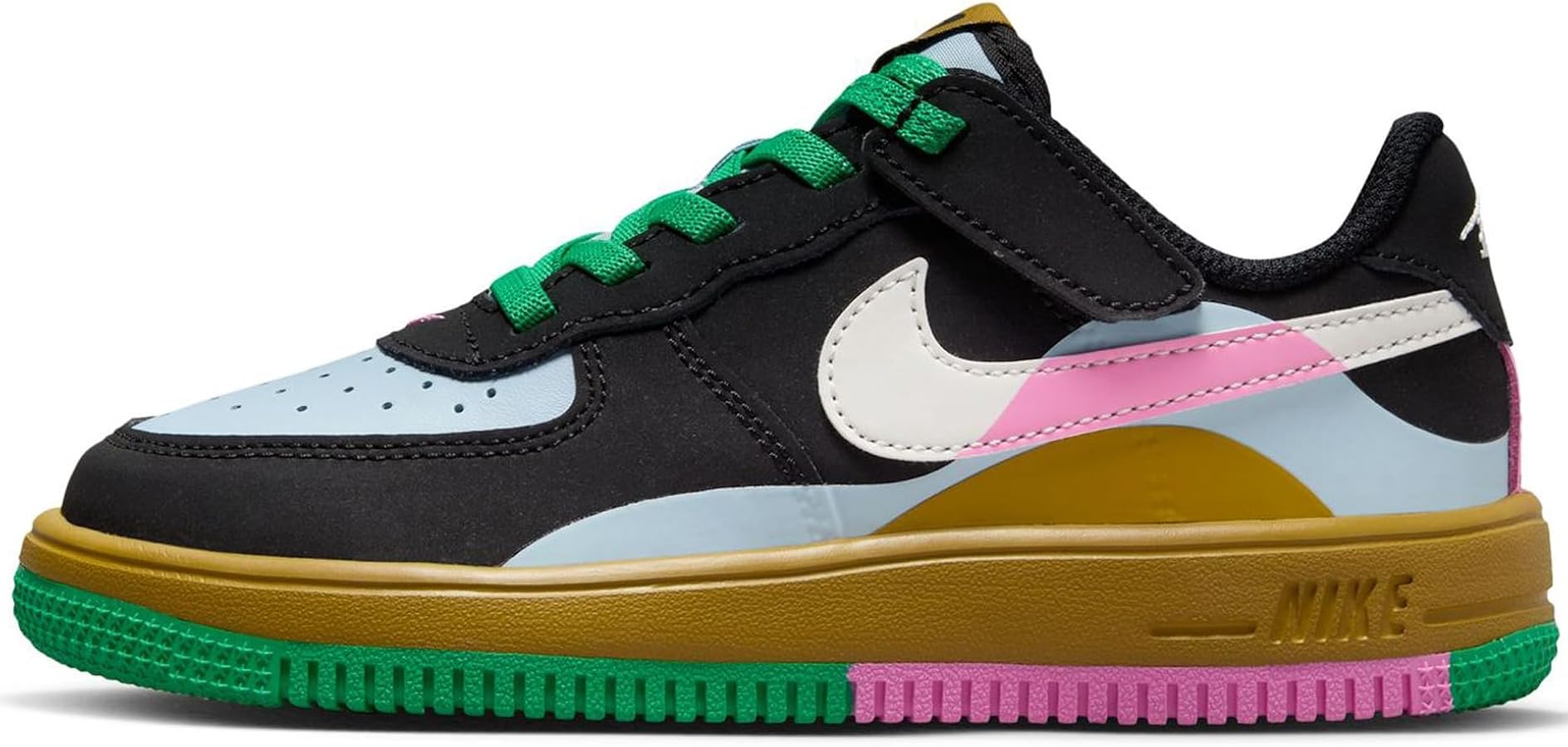 Nike Force 1 Low LV8 2 EasyOn Little Kids' Shoes (FN0410-001, Black/Light Armory Blue/Playful Pink) Size 2.5