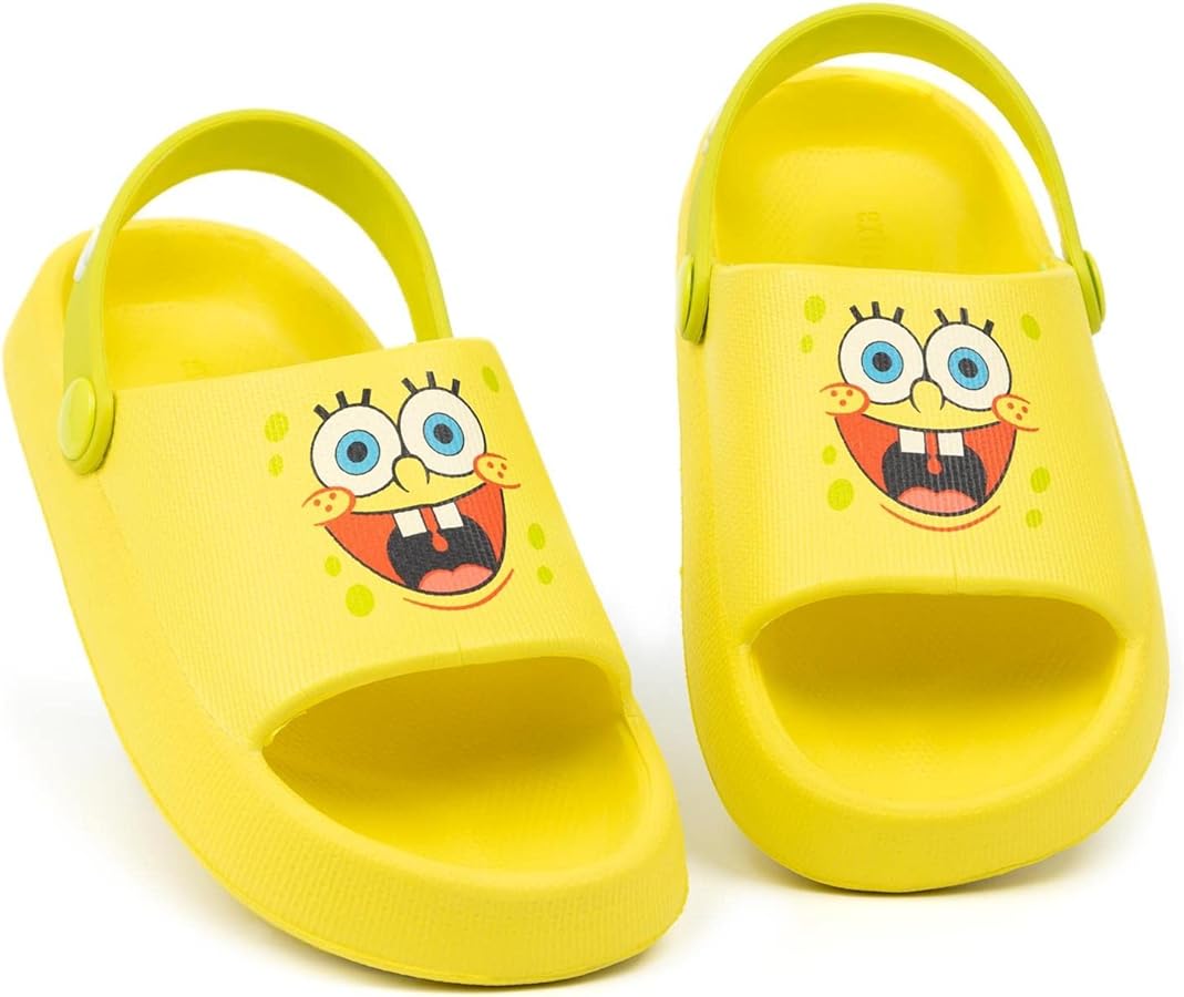 SpongeBob SquarePants Kids Sandals | Boys & Girls Sliders with Supportive Strap for Toddlers | Slip-on Summer Play Footwear