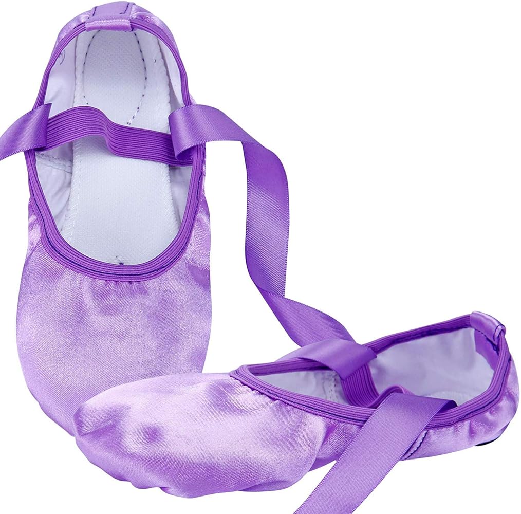 WENDYWU Girls Ballet Dance Shoes Purple Flat Slipper with Ribbon