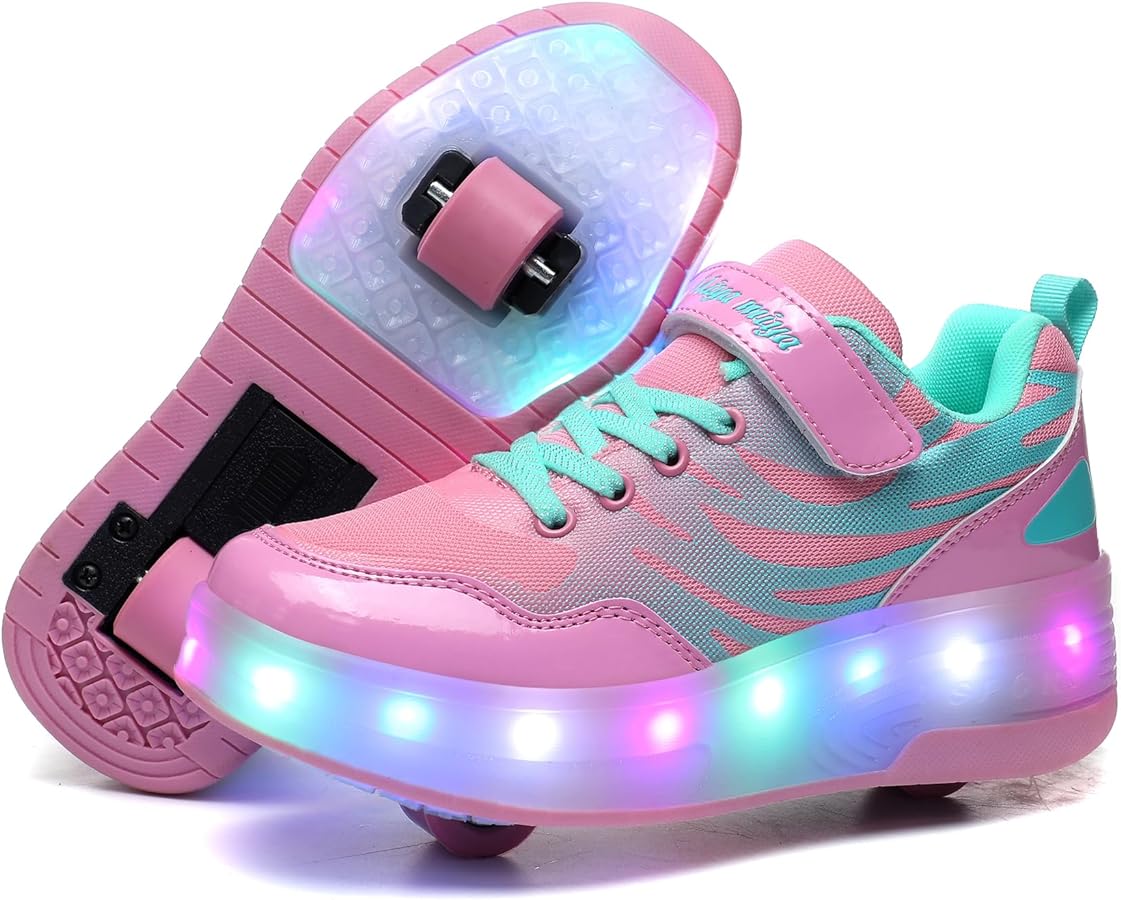 Wooowyet LED Roller Skate Shoes for Kids Boys Girls Light Up Fashion Sneakers Wheels Roller Shoes Wheeled USB Rechargeable Hook&Loop