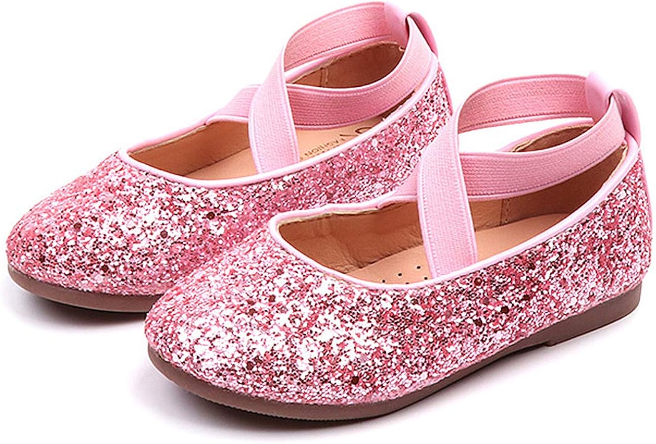 Toddler Little Girls Glitter Dress Shoes Slip On Ballet Mary Jane Flats for Princess Wedding Party School