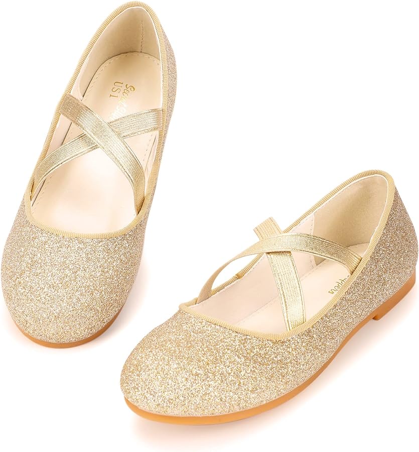 MEJORMEN Girls Glitter Dress Shoes Ballet Flats Mary Jane Princess Shoes Ballerina Wedding School Uniform Flats - Little/Big Kid