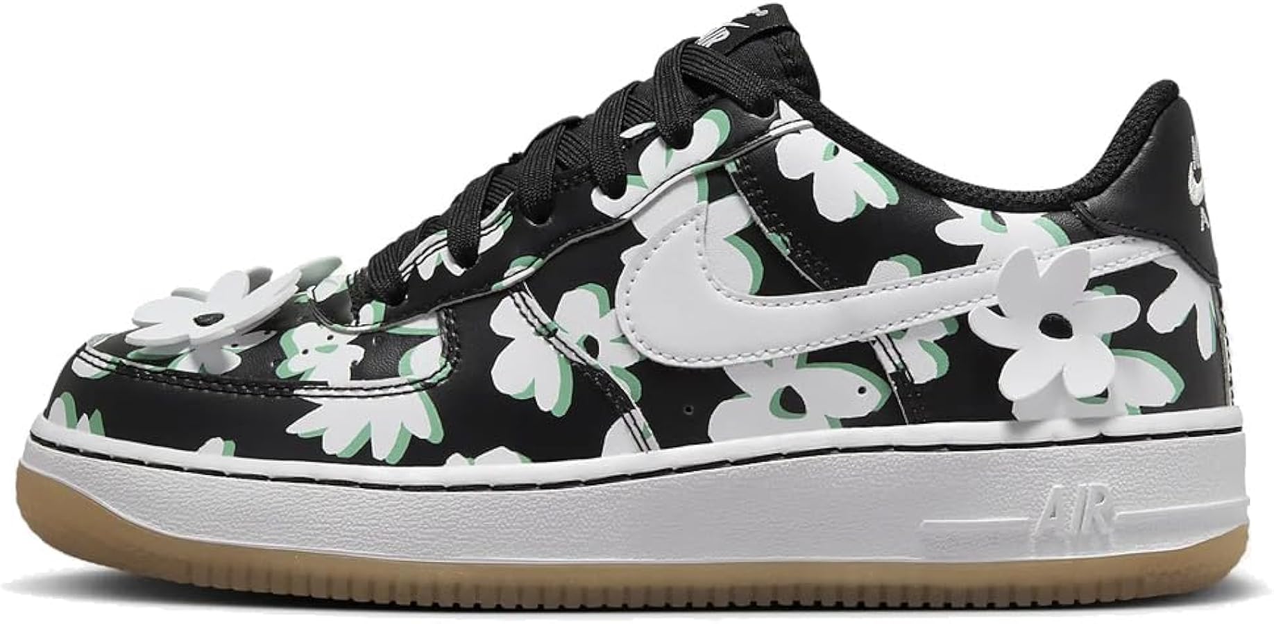 Nike Air Force 1 LV8 Flowers Big Kids' Shoes (DZ2663-001, Black/Spring Green/Gum Light Brown/White) Size 7