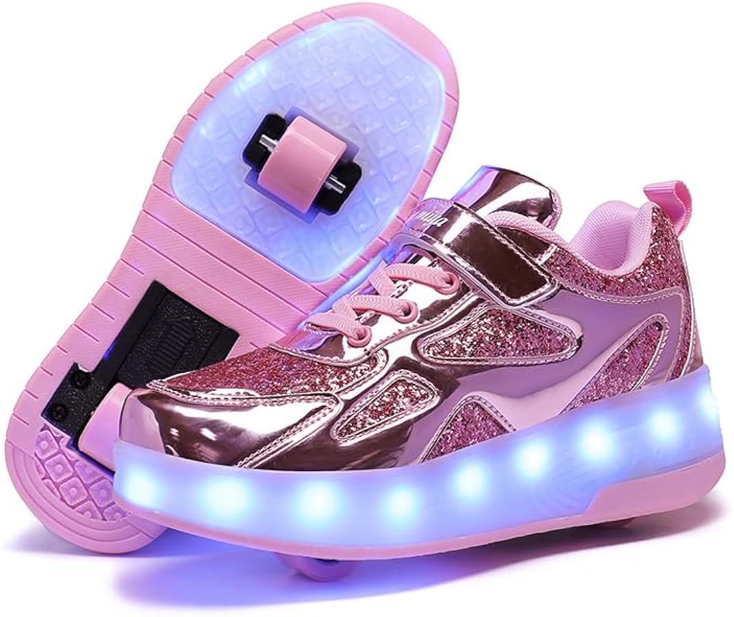 Wooowyet LED Roller Skate Shoes for Kids Boys Girls Light Up Fashion Sneakers Wheels Roller Shoes Wheeled USB Rechargeable Hook&Loop