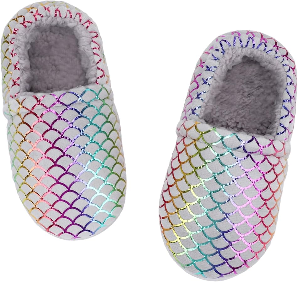 Girls Mermaid Princess Slippers Girls Glitter House Slippers No-Slip Memory Foam Slippers for Kids Memory Foam House Shoes (Little Kid/Big Kid)